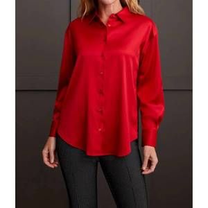 NEW TRIBAL flowy satin button shirt in scarlet